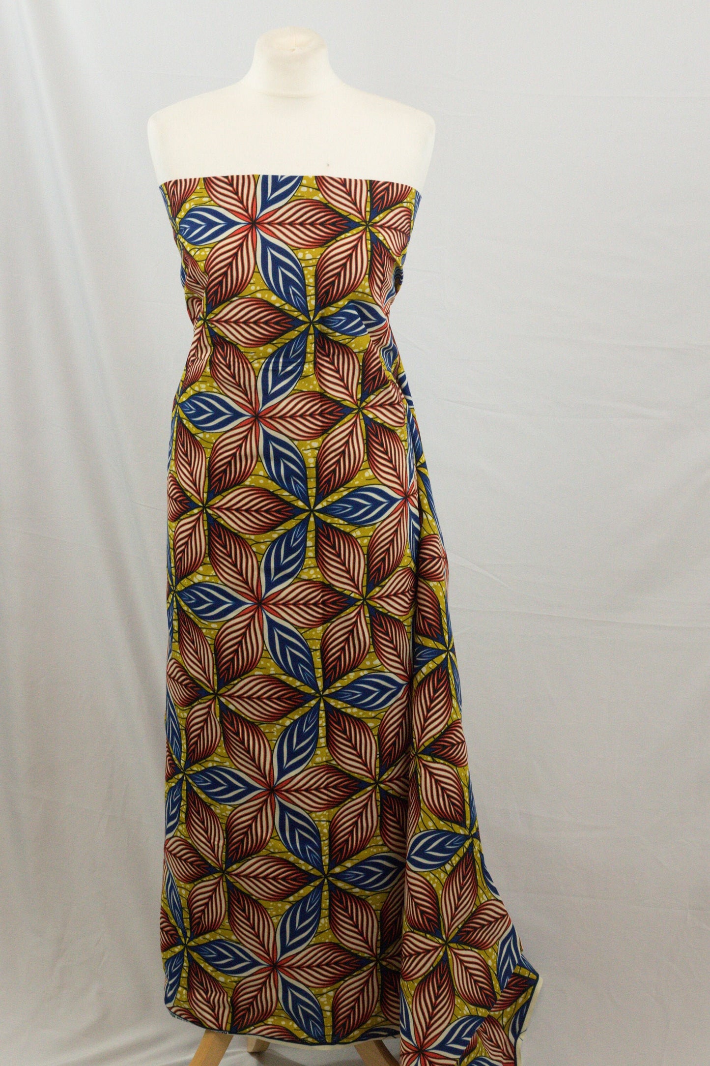 Multi coloured large leaves african ankara wax printed (100% cotton) fabric sold by the yard