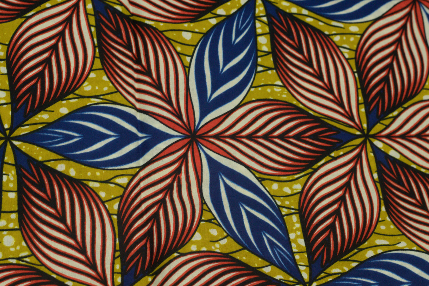 Multi coloured large leaves african ankara wax printed (100% cotton) fabric sold by the yard