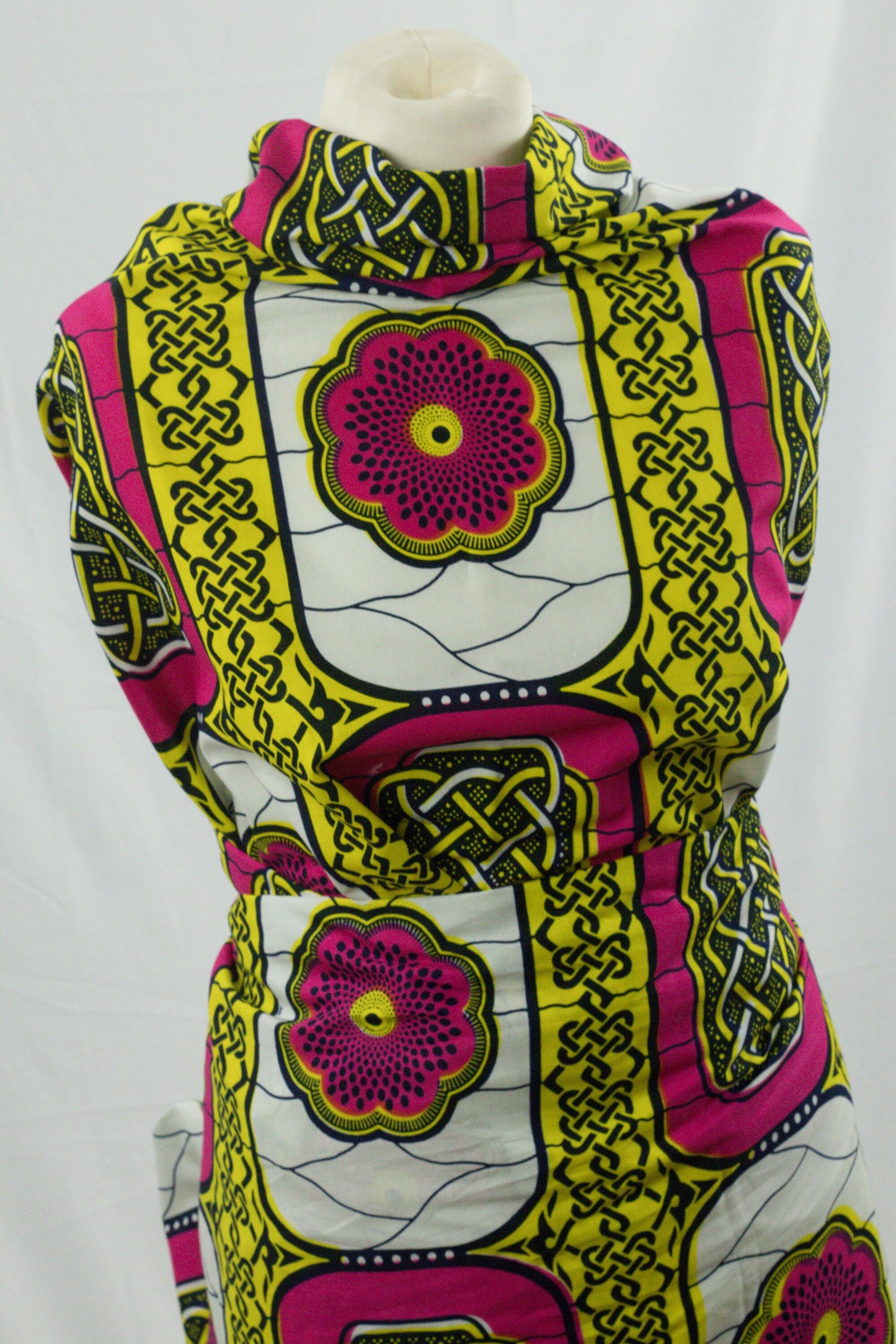 Pink & Yellow floral african ankara wax print fabric (100% cotton) sold by the yard