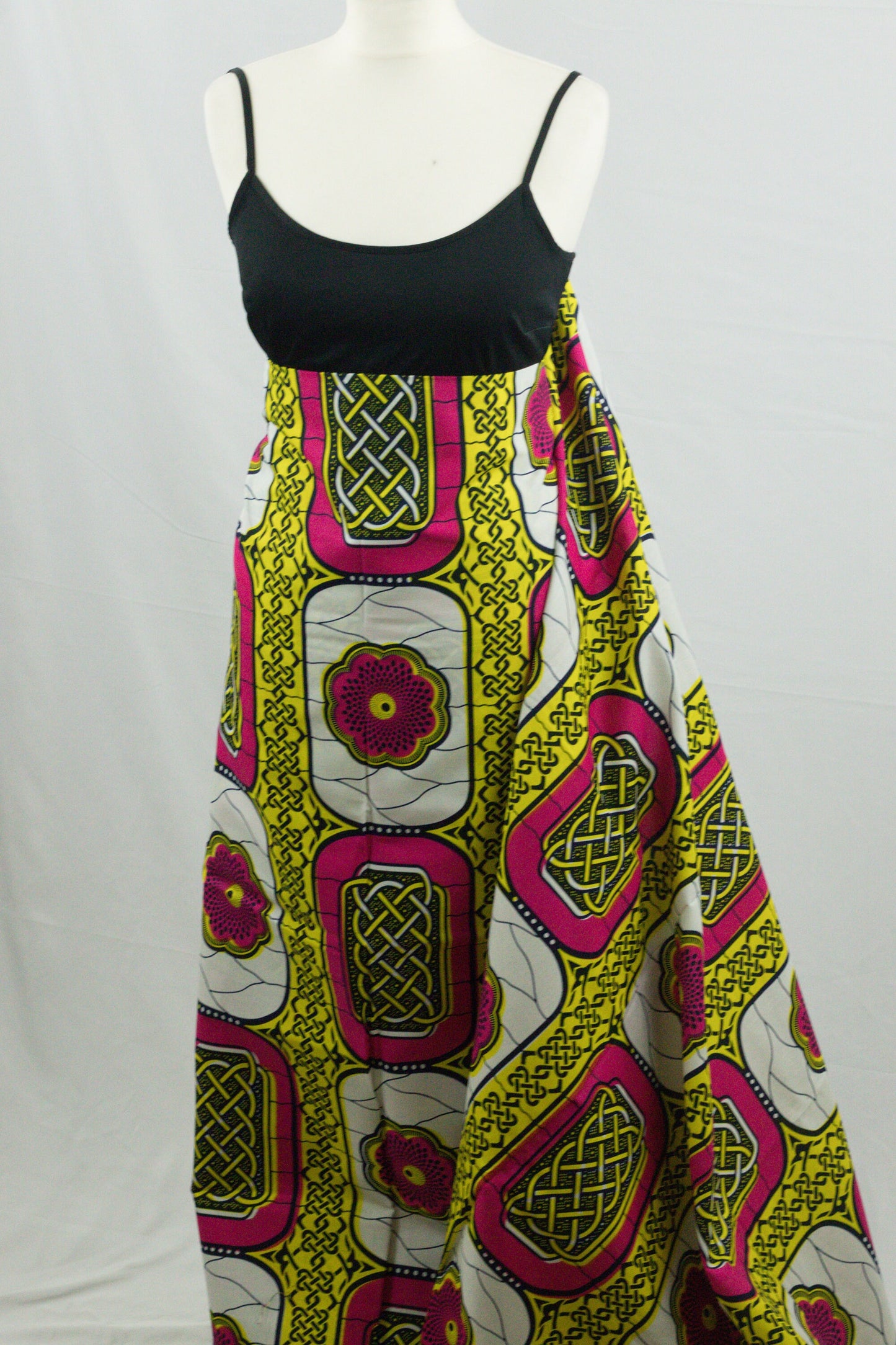 Pink & Yellow floral african ankara wax print fabric (100% cotton) sold by the yard