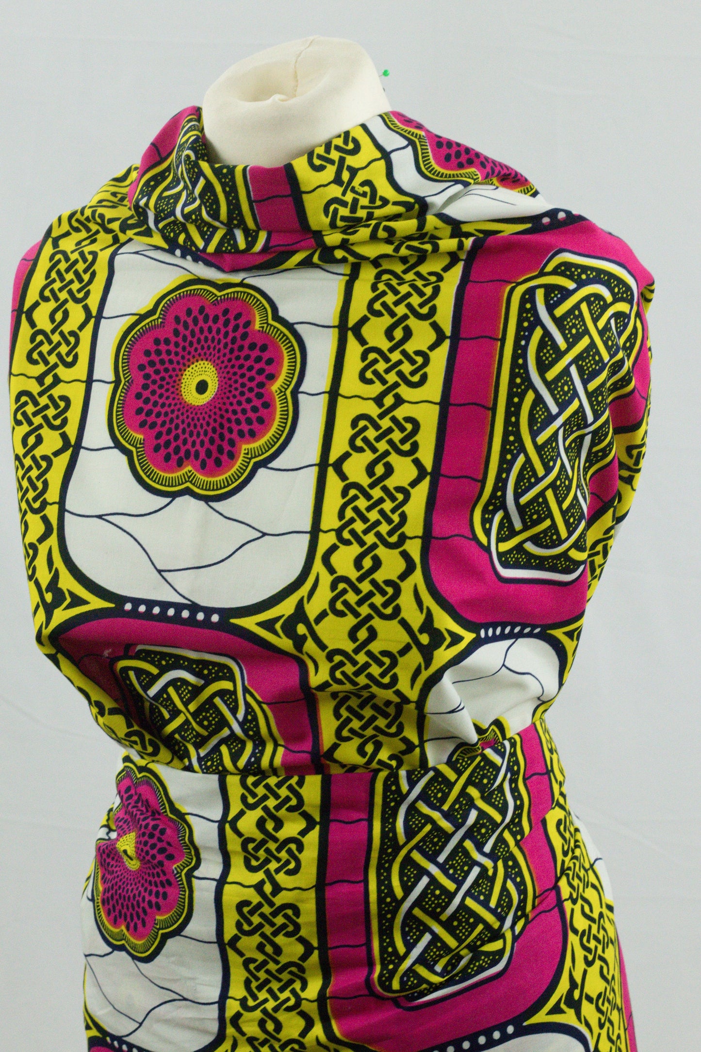 Pink & Yellow floral african ankara wax print fabric (100% cotton) sold by the yard