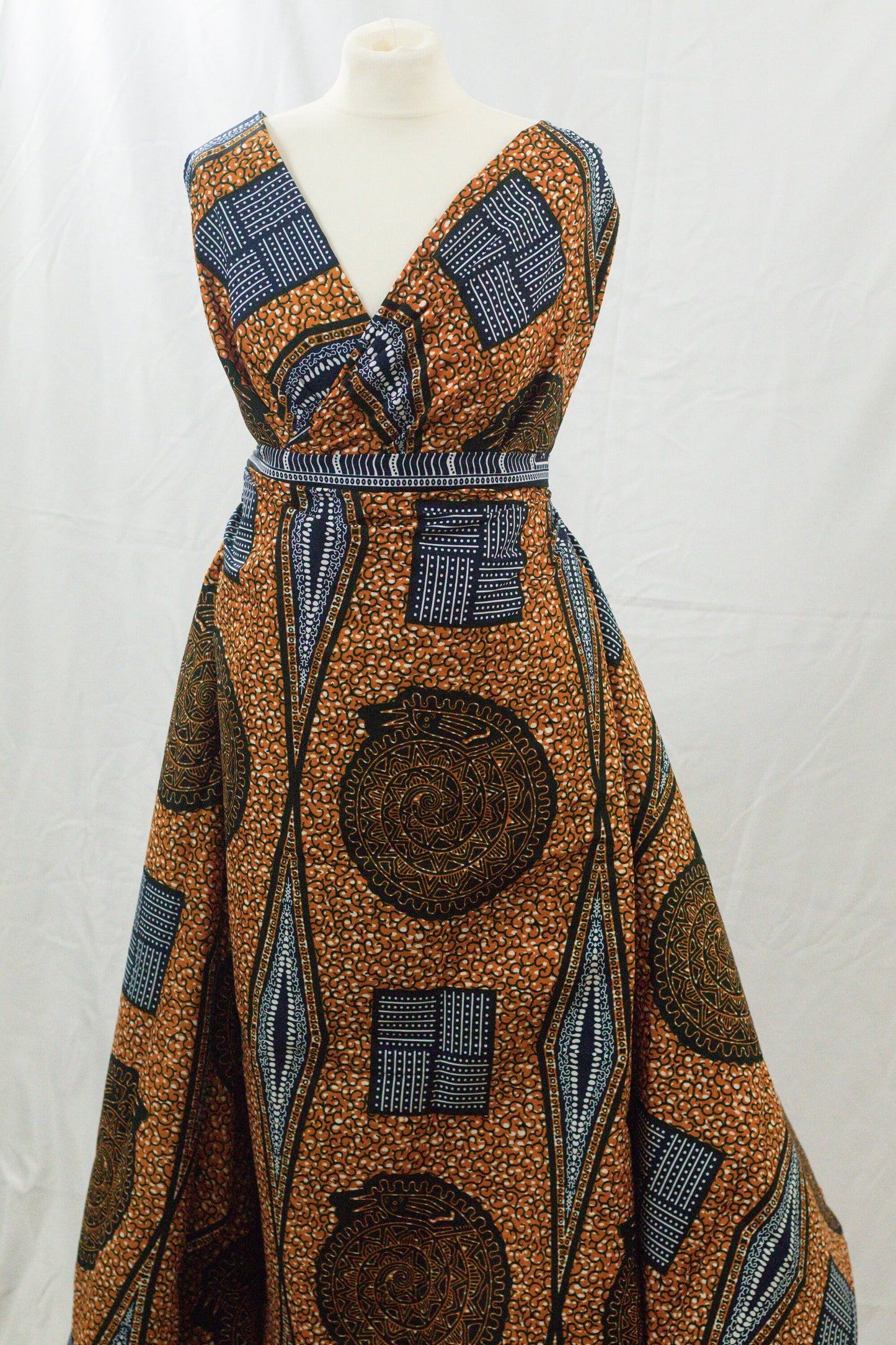 brown African ankara geometric wax  printed 100% cotton fabric sold by the yard