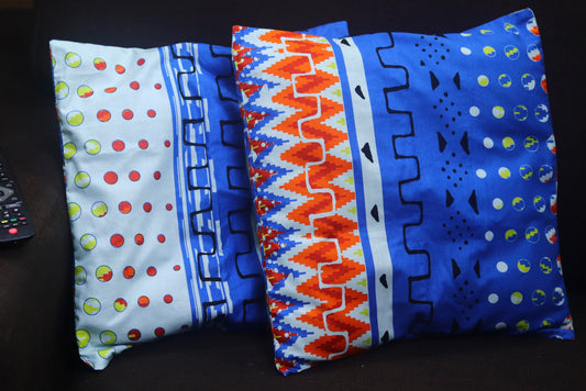 Set of 2 blue ethnic cushion covers| Bogolan decorative cushion set| Ankara cushion covers