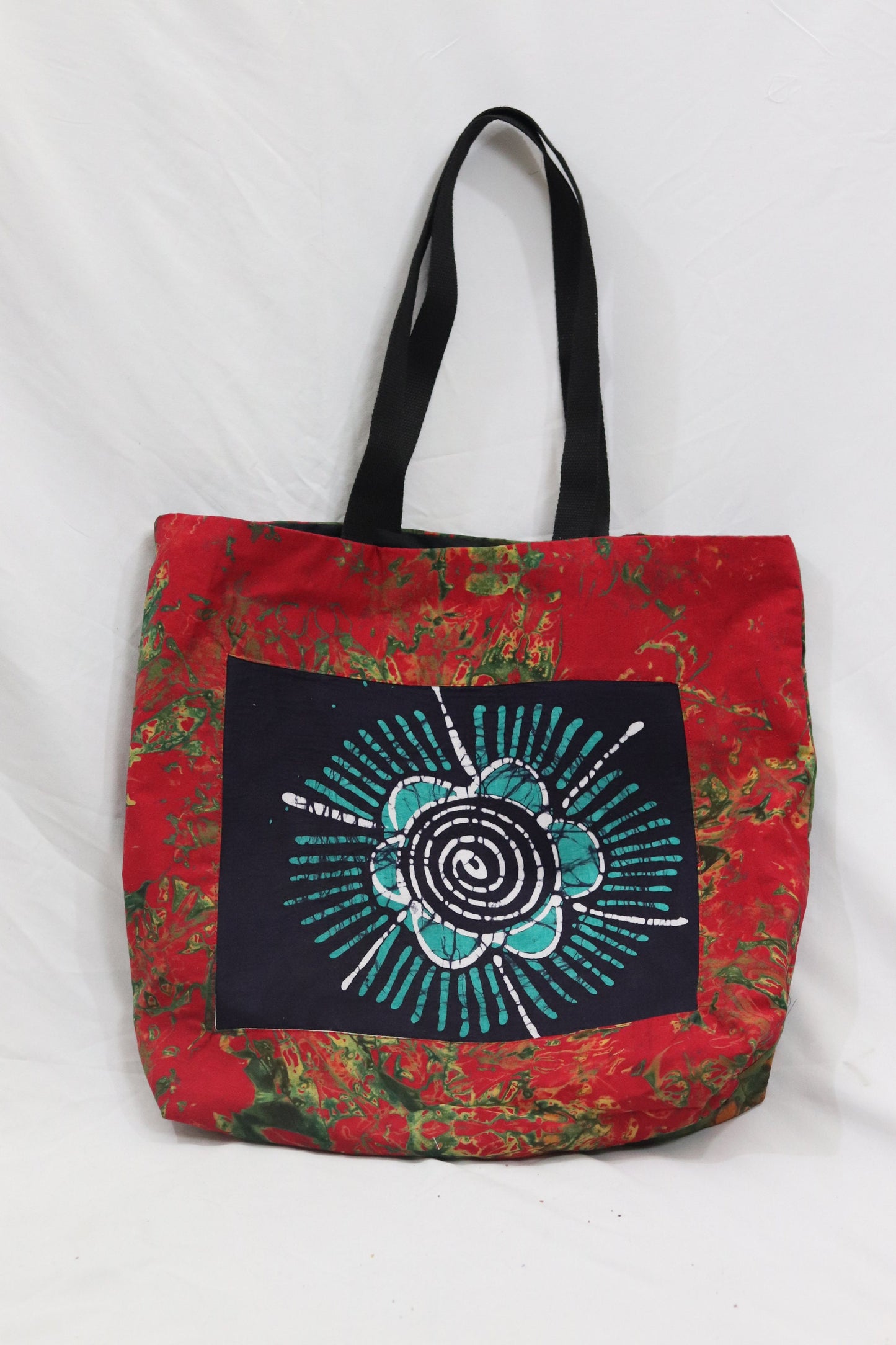 Red reusable African batik tote bag, Adire fabric medium tote bag, adire print shopping bag, Cotton library book bag