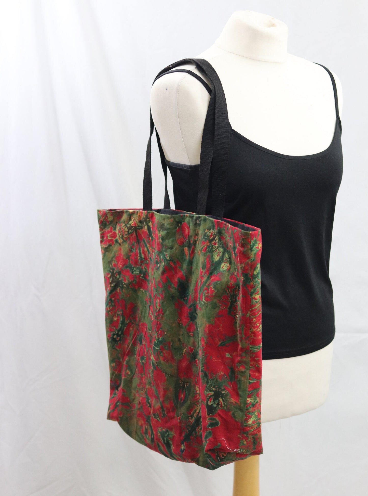 Red reusable African batik tote bag, Adire fabric medium tote bag, adire print shopping bag, Cotton library book bag