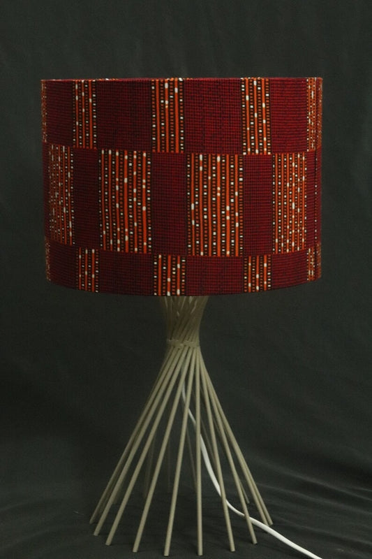 Red blocks patterns African print inspired fabric drum 30cm lampshade