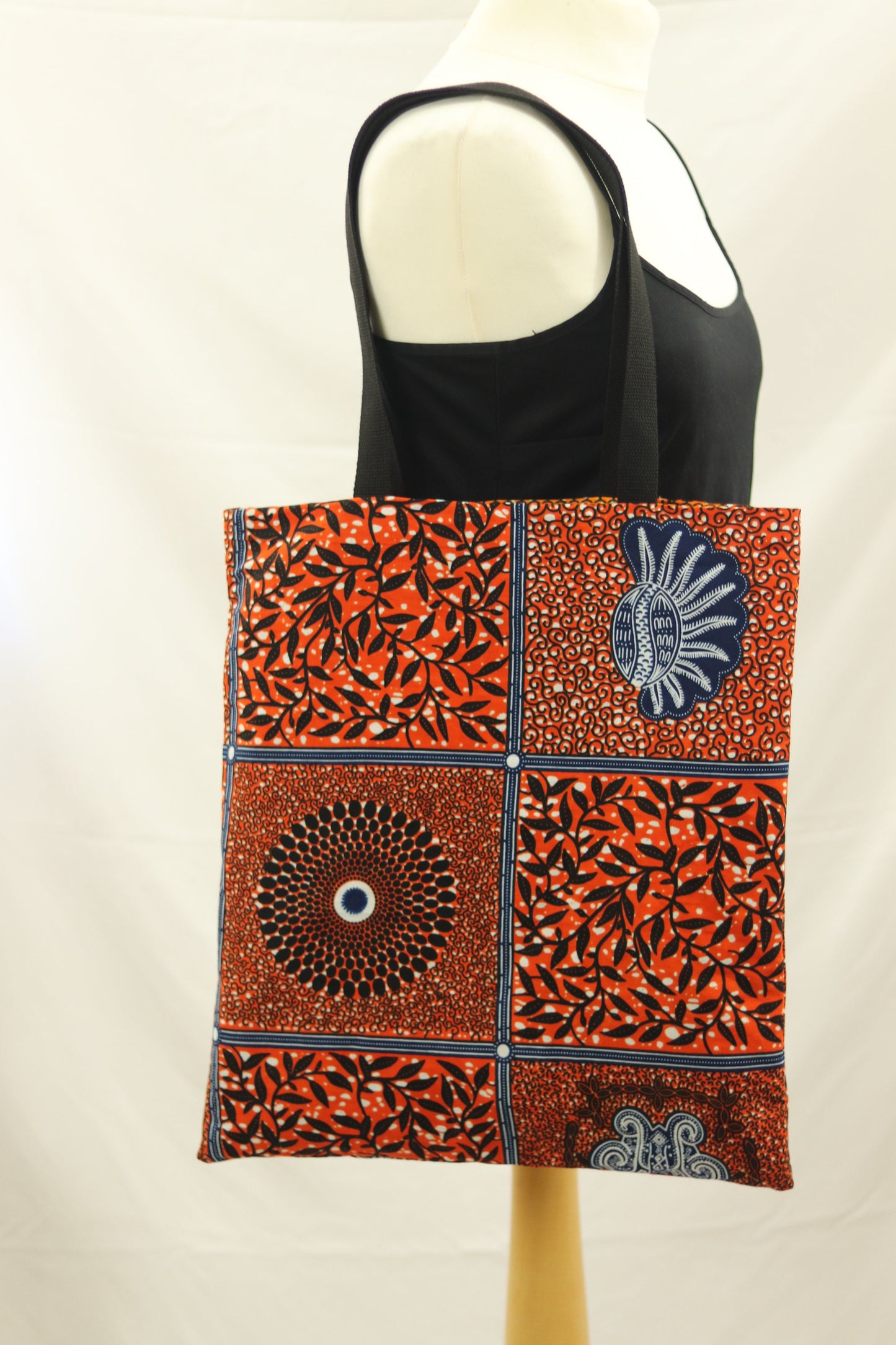 brown reusable African wax prints Ankara fabric tote bag, reversible animal print shopping bag, Cotton library book bag