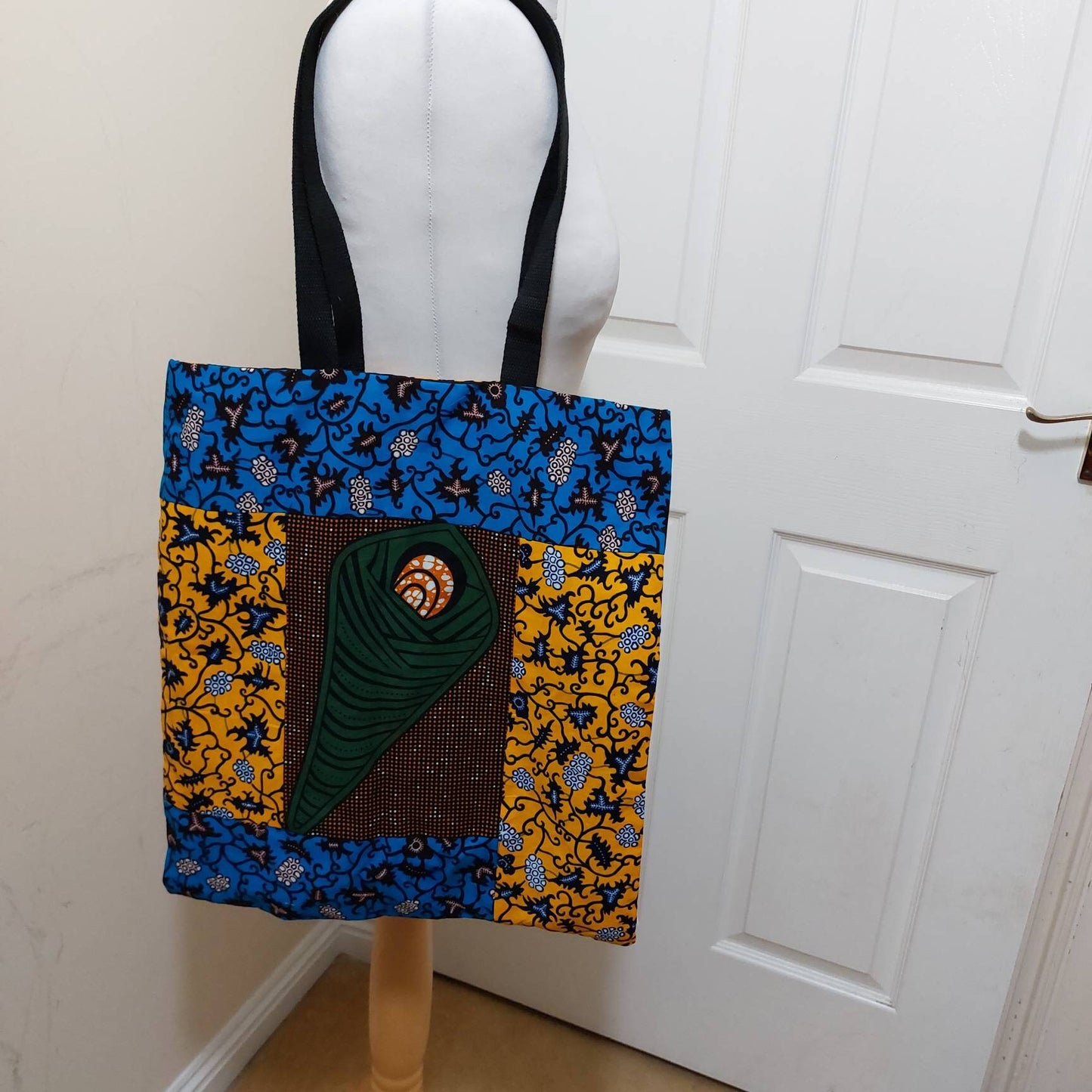 Multi coloured wax prints framed fabric tote bag, Ankara fabric tote bag, colourful print shopping bag, Cotton library book bag