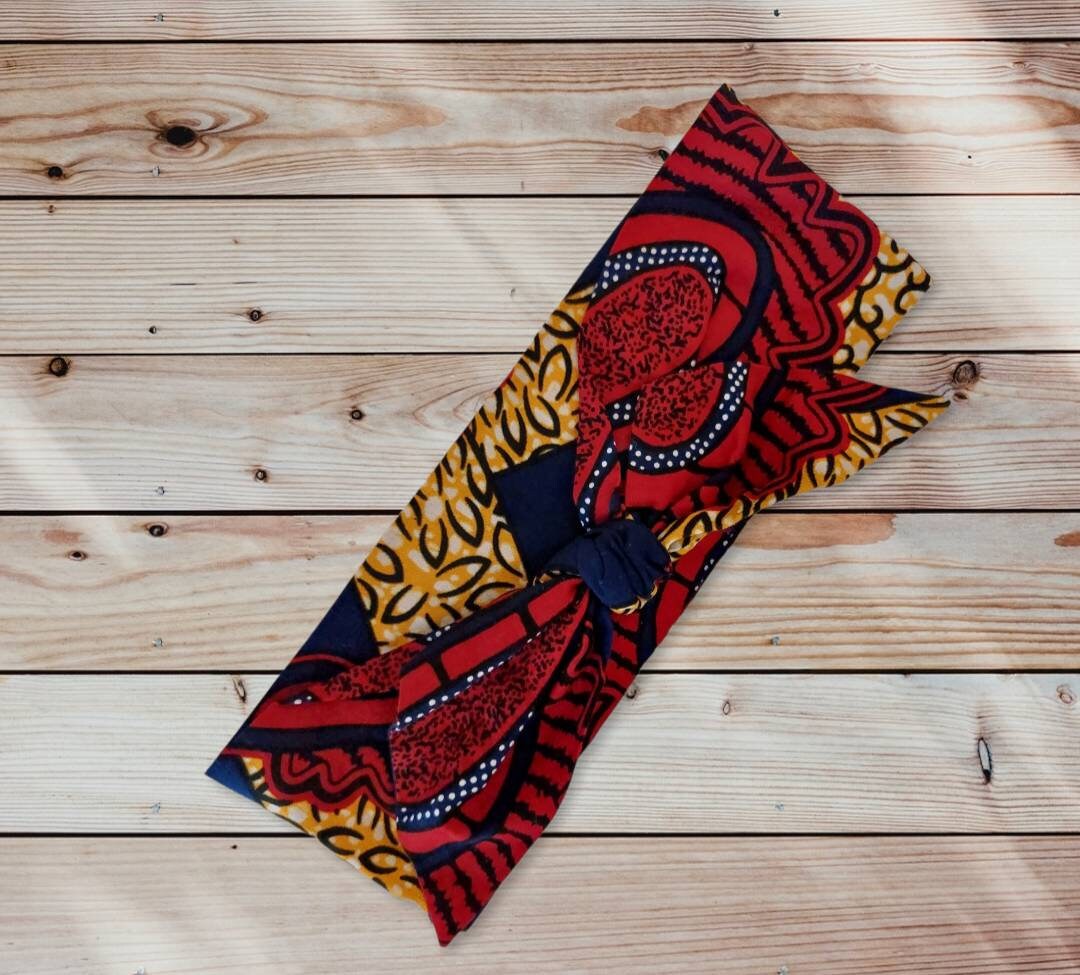 Ankara knotted head band, cotton retro headband, non elastic self tie headband