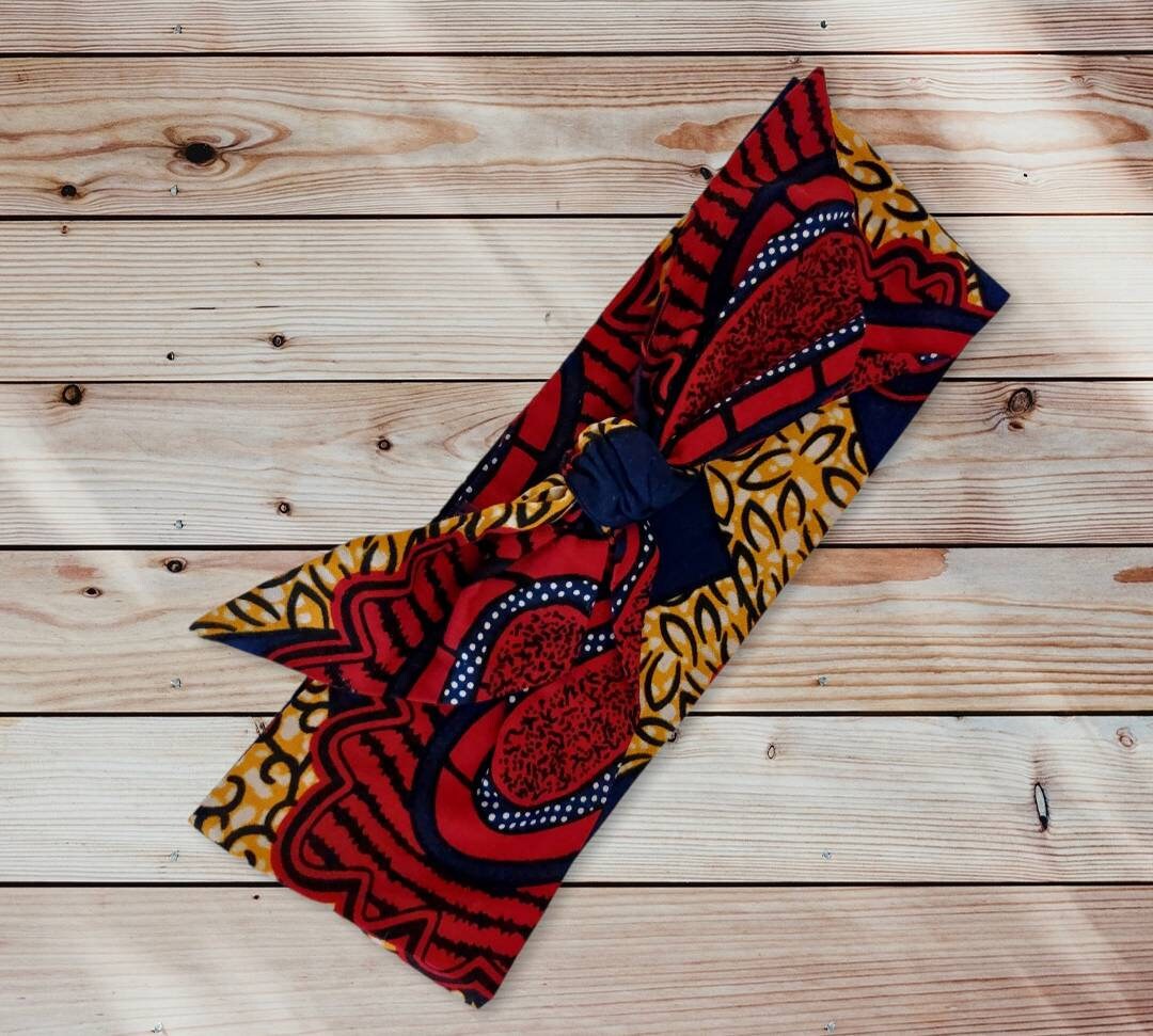 Ankara knotted head band, cotton retro headband, non elastic self tie headband