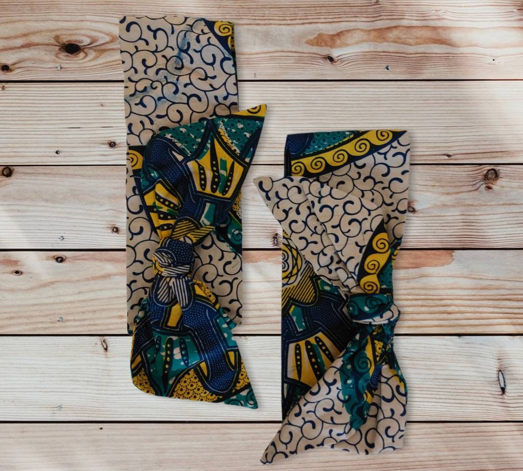 Green and yellow Ankara knotted head band, cotton retro headband, non elastic headband