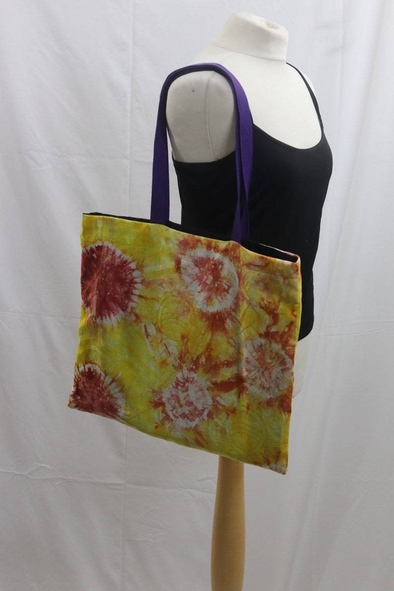 Yellow reusable African batik tote bag, Adire fabric medium tote bag, adire print shopping bag, Cotton library book bag