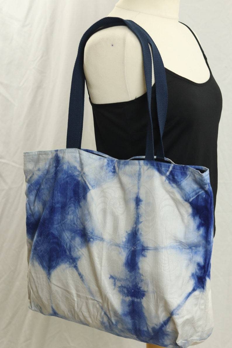 Blue reusable African batik tote bag, Adire fabric medium tote bag, adire print shopping bag, Cotton library book bag