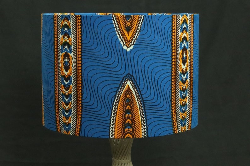 Blue patterns African print inspired fabric drum 30cm lampshade