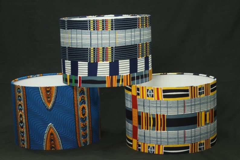 Blue patterns African print inspired fabric drum 30cm lampshade