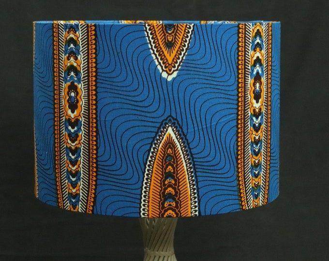 Blue patterns African print inspired fabric drum 30cm lampshade