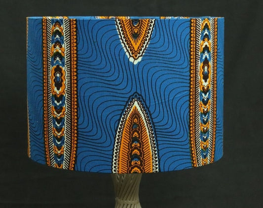 Blue patterns African print inspired fabric drum 30cm lampshade