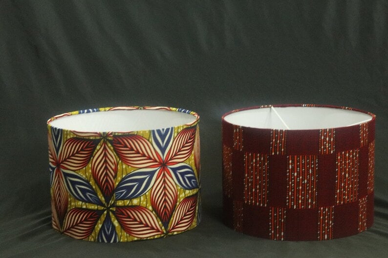 Abiodun floral patterns African print inspired fabric drum 30cm lampshade