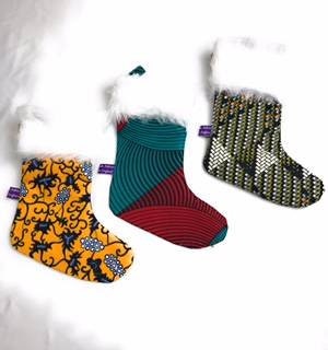 Yellow Ankara Wax print Christmas  Stockings, Decorative christmas stockings