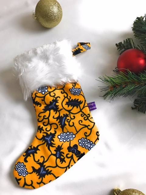 Yellow Ankara Wax print Christmas  Stockings, Decorative christmas stockings