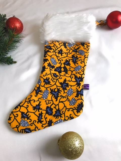 Yellow Ankara Wax print Christmas  Stockings, Decorative christmas stockings