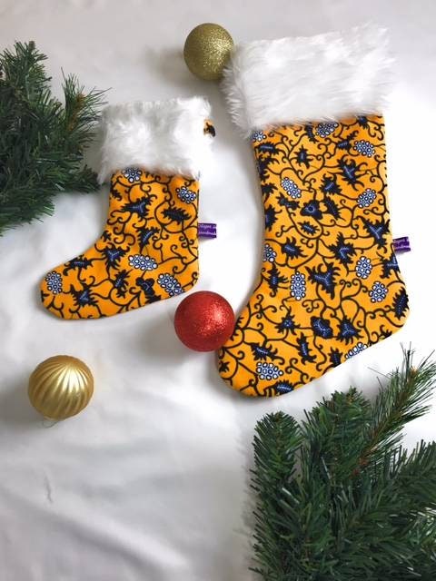 Yellow Ankara Wax print Christmas  Stockings, Decorative christmas stockings