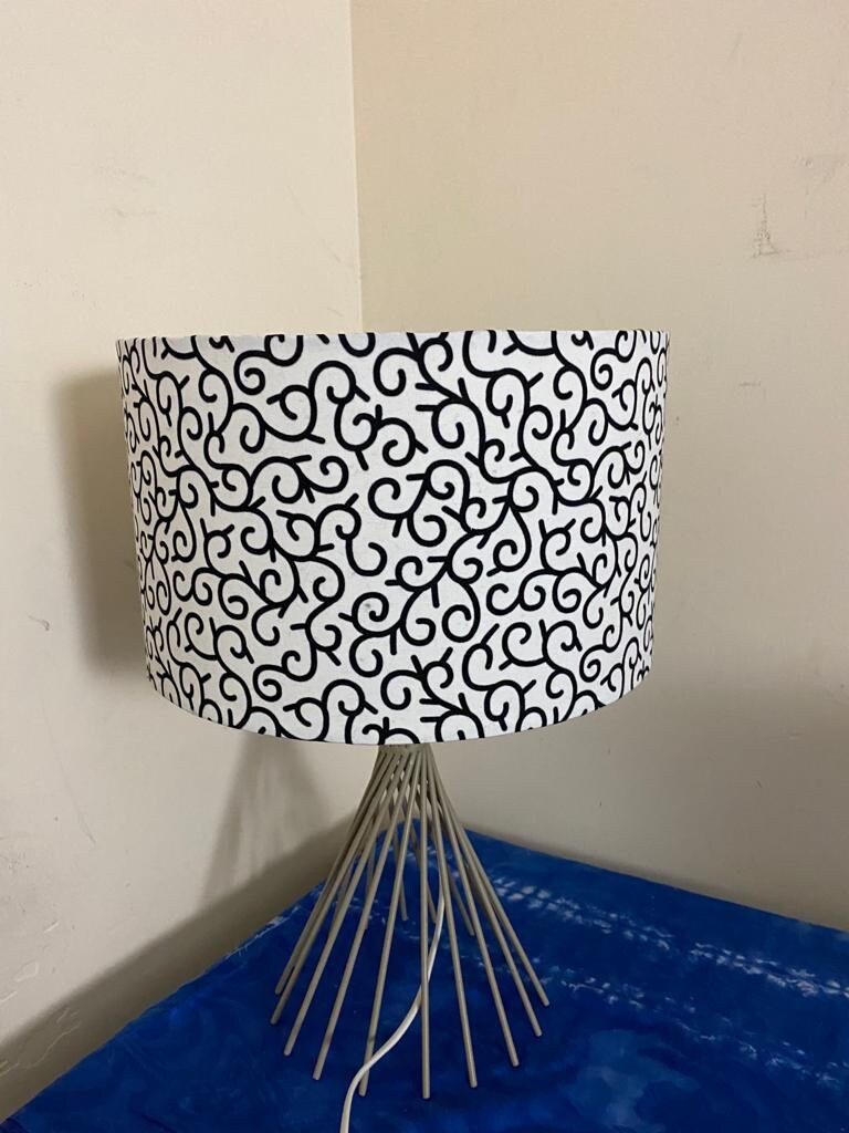 Black and White fabric handmade batik African print inspired fabric drum 30cm lampshade