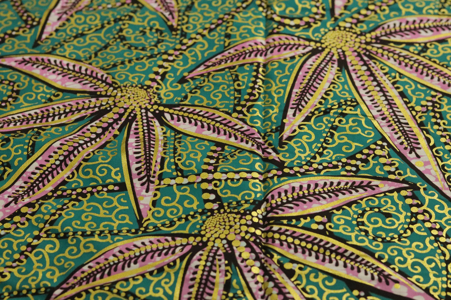 green gold embellished floral african ankara wax print 100% cotton fabric sold by the yard