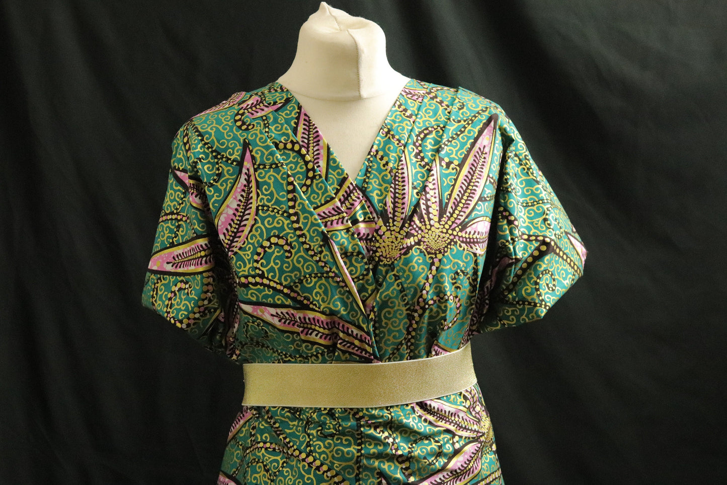 green gold embellished floral african ankara wax print 100% cotton fabric sold by the yard