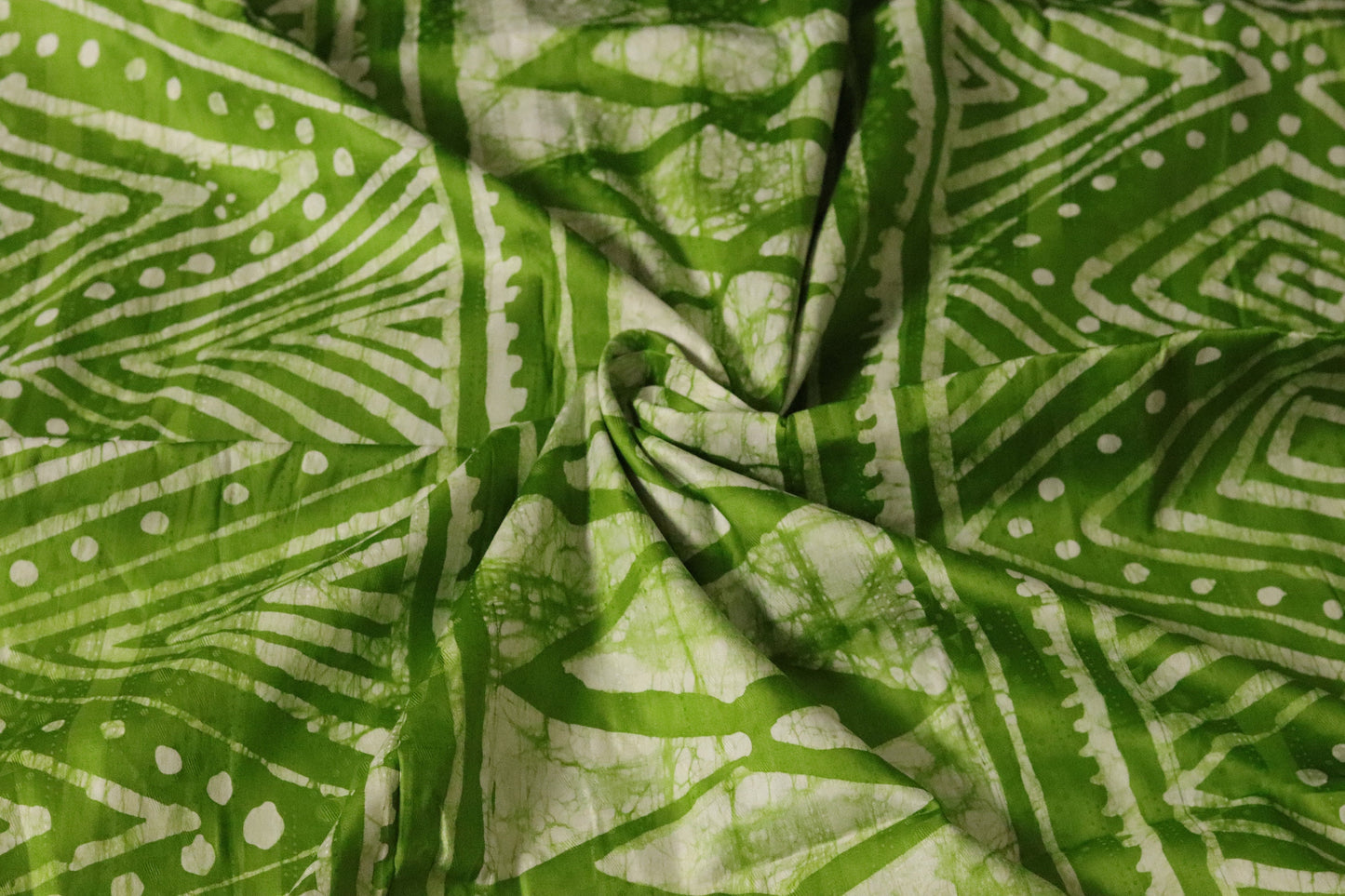 Green hand printed Nigerian batik adire cotton fabric sold by the Yard, green freehand designed fabric