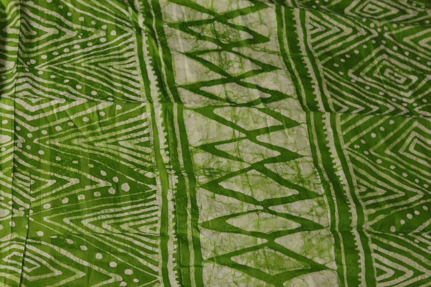 Green hand printed Nigerian batik adire cotton fabric sold by the Yard, green freehand designed fabric