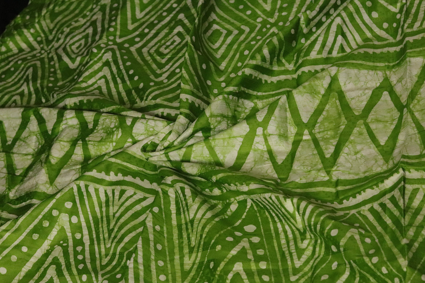 Green hand printed Nigerian batik adire cotton fabric sold by the Yard, green freehand designed fabric