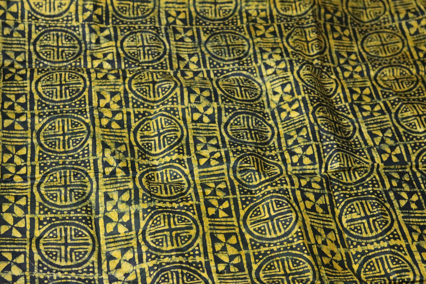 Yellow block printed multiprint hand printed fabric sold by the Yard, Yellow cotton adire