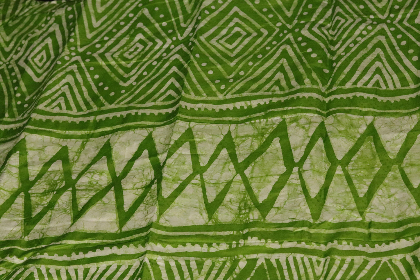 Green hand printed Nigerian batik adire cotton fabric sold by the Yard, green freehand designed fabric