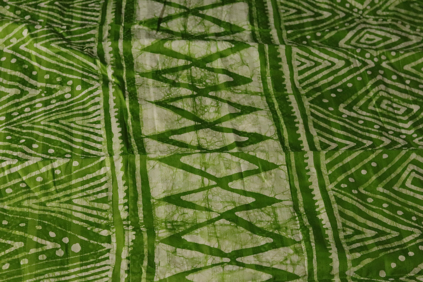 Green hand printed Nigerian batik adire cotton fabric sold by the Yard, green freehand designed fabric