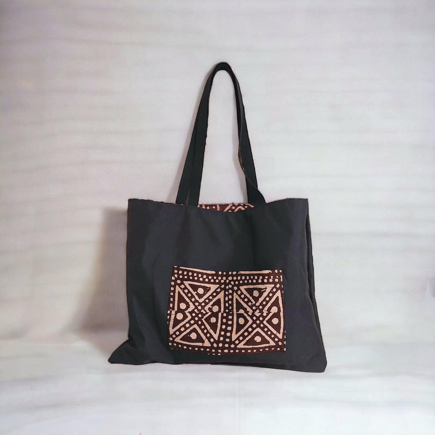 Brown batik tote bag, Adire fabric medium tote bag, adire print shopping bag, Cotton library book bag***Sample Sale***