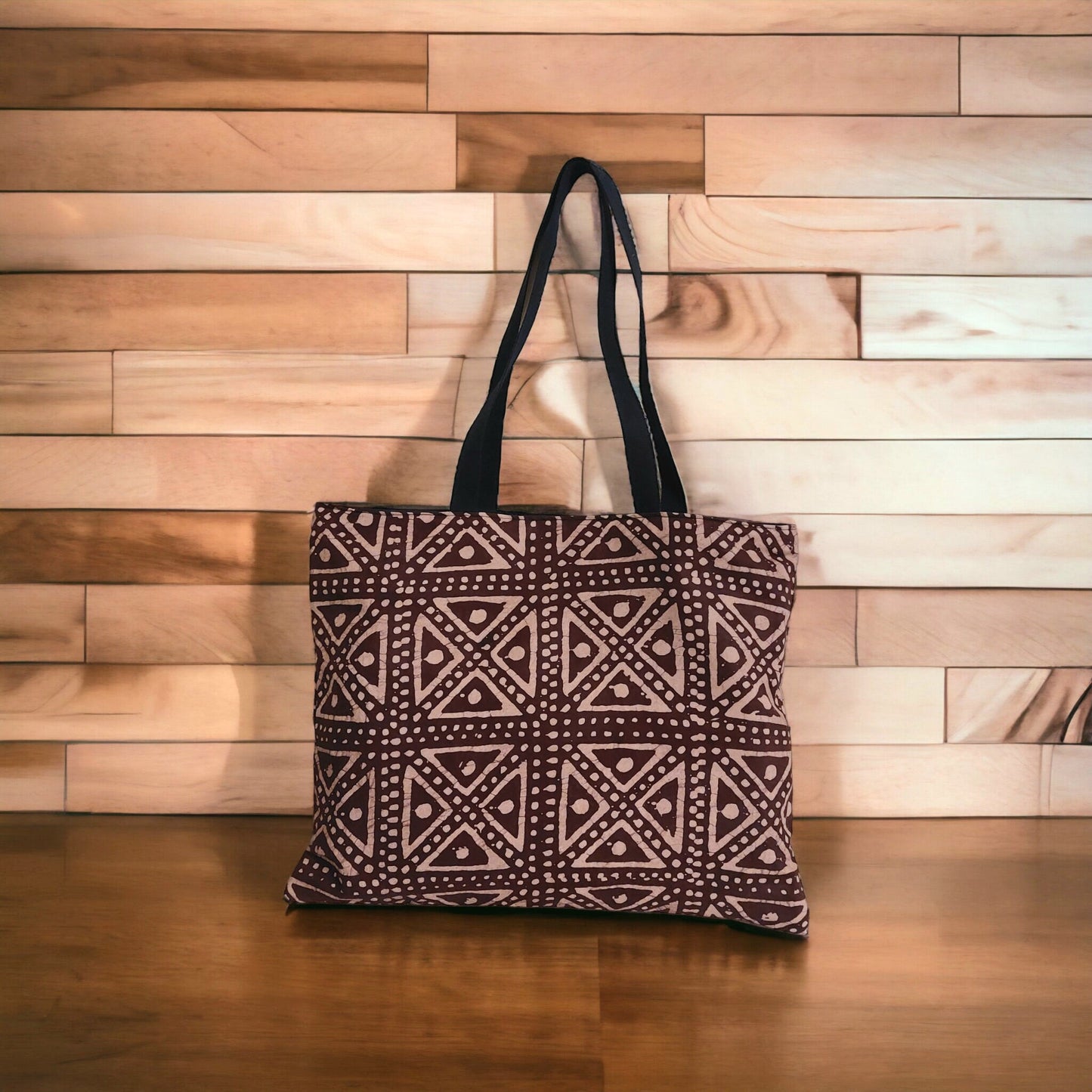 Brown batik tote bag, Adire fabric medium tote bag, adire print shopping bag, Cotton library book bag***Sample Sale***