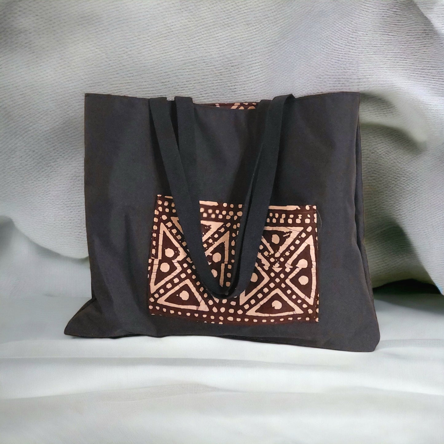 Brown batik tote bag, Adire fabric medium tote bag, adire print shopping bag, Cotton library book bag***Sample Sale***