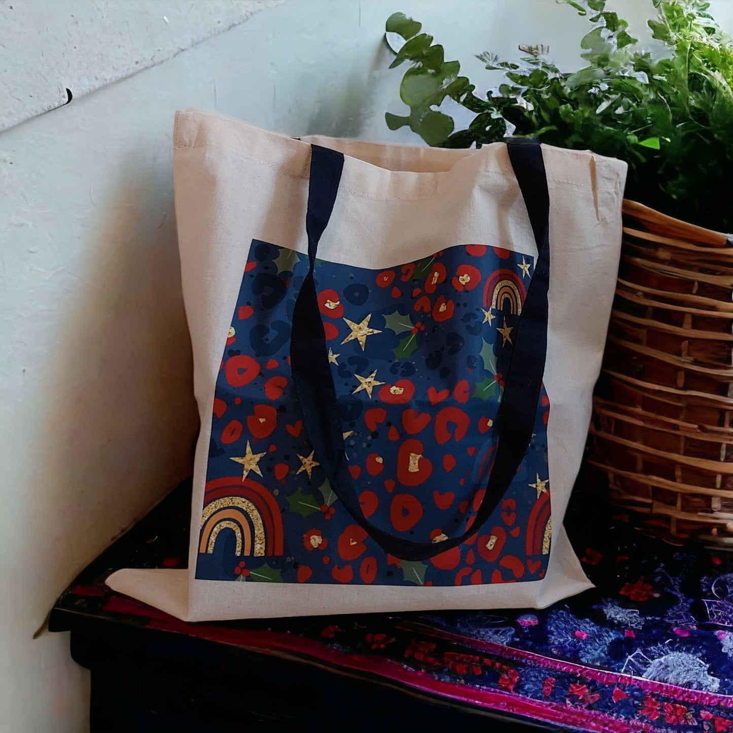 Christmas Tote bag, Cotton gift bag, secret santa presents