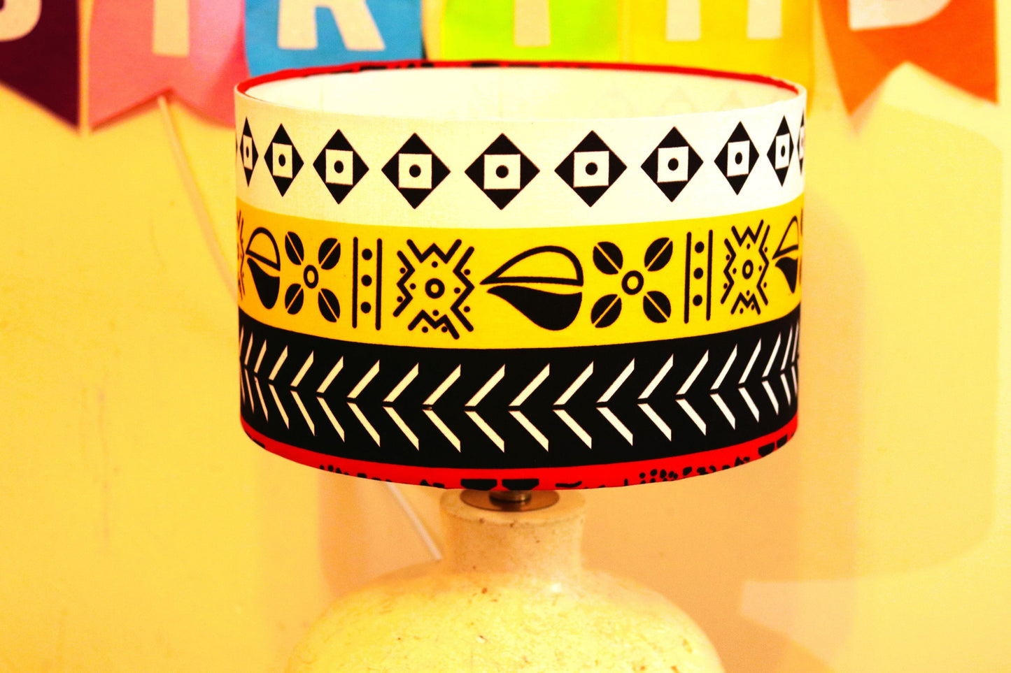 Temi tribal patterns African print inspired fabric drum lampshade