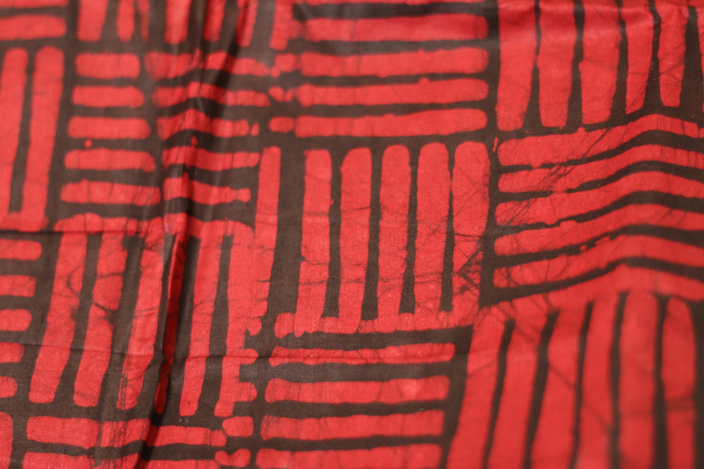 Red blocks hand printed batik fabric, Adire cotton fabric sold by the Yard